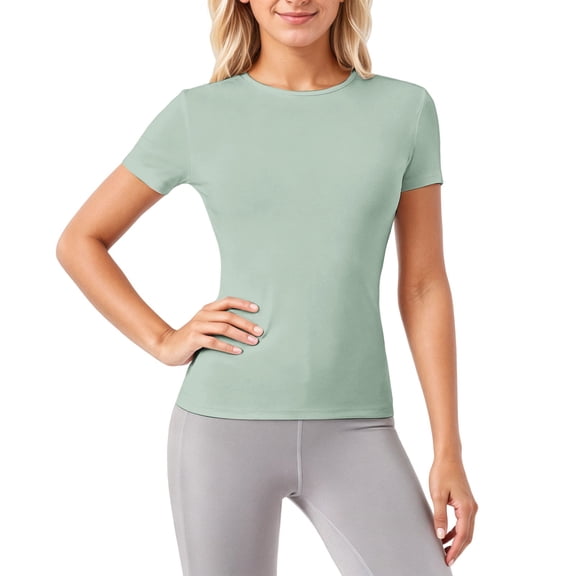 Bibifish Womens T-Shirt Mint Green Crew Neck Short Sleeve tshirt Slim Fit Stretchy Casual Gym Workouts Activewear Daily Wear Comfortable yoga tee