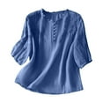 thumbnail image 1 of Bibifish Womens T-Shirts Casual Oversized Embroidered Short Sleeve Linen Blouse Tops Spring Fall Cozy Round Neck Button Down Tees, 1 of 3
