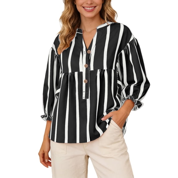 Bibifish Womens T-Shirts Classic Striped Pattern Loose Fit Tees Casual 3/4 Sleeve V-Neck T Shirts Spring Summer Stylish Daily Dating Going Out T Shirts