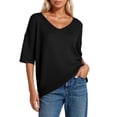 thumbnail image 1 of Bibifish Womens T-Shirts Fall Winter 3/4 Sleeve V Neck Oversized Fit Tees Lightweight Soft Breathable Sports Workout Layer Pullover Tops, 1 of 5