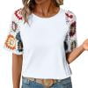 Bibifish Womens T‑Shirts Floral Crochet Short Sleeve Crew Neck Solid Tops Tees Summer Comfty Street Wear T Shirts