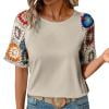 Bibifish Womens T‑Shirts Floral Crochet Short Sleeve Crew Neck Solid Tops Tees Summer Comfty Street Wear T Shirts