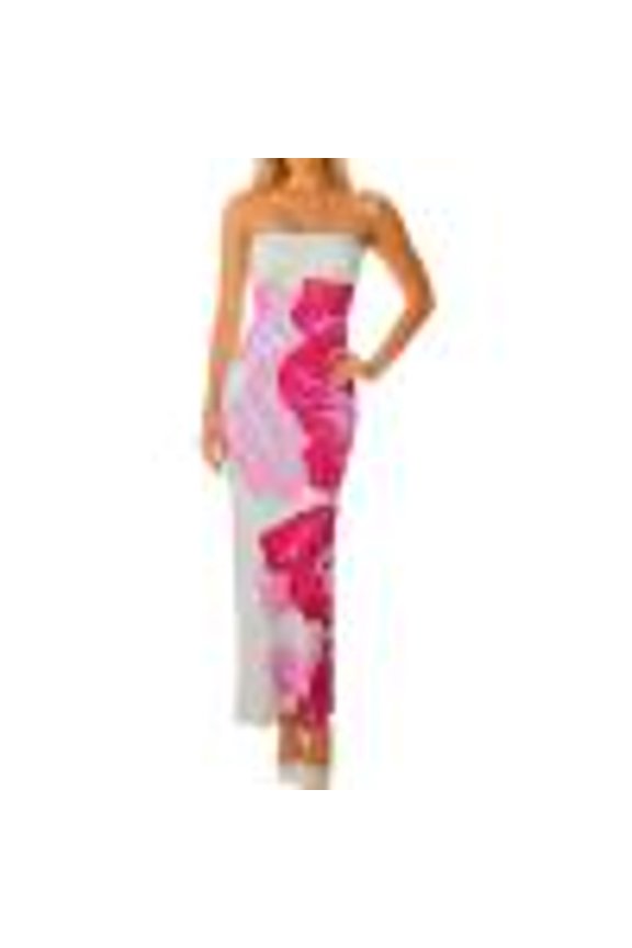 Womens T Shirts Floral Summer Strapless Bodycon Maxi Dresses Tee Tops Flowy Vacation Daily Wear T‑Shirts