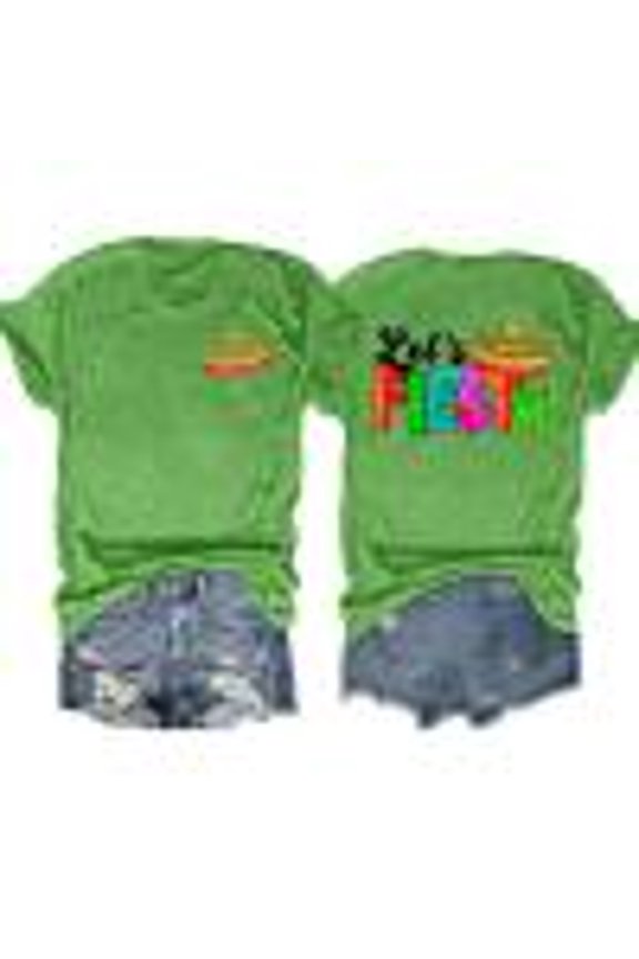 Womens T Shirts Let'S Fiesta Letter Print Short Sleeve Crew Neck Tee Tops Summer Comfty Party Casual Style T‑Shirts