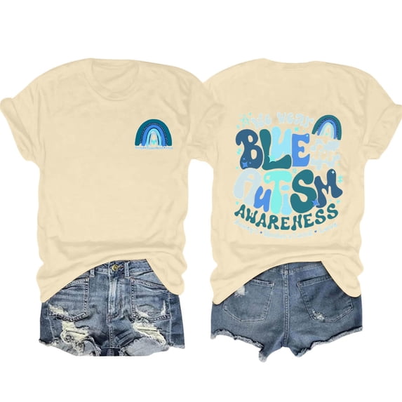 Bibifish Womens T-Shirts Meaningful Autism Awareness Graphic Short Sleeve Crew Neck Tshirts Public Warm Daily Tees