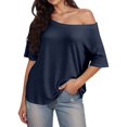 thumbnail image 1 of Bibifish Womens T-Shirts Off Shoulder Short Sleeve Loose Fit Tees Casual Summer Vacation Beach Weekend Street Style Everyday Tops, 1 of 6
