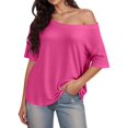 thumbnail image 1 of Bibifish Womens T-Shirts Off Shoulder Short Sleeve Loose Fit Tees Casual Summer Vacation Beach Weekend Street Style Everyday Tops, 1 of 6