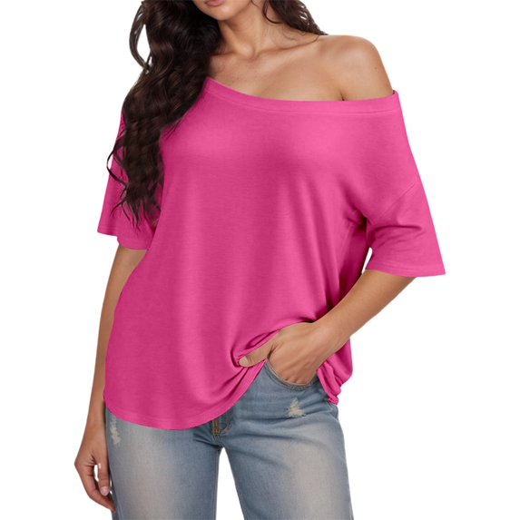Bibifish Womens T-Shirts Off Shoulder Short Sleeve Loose Fit Tees Casual Summer Vacation Beach Weekend Street Style Everyday Tops