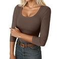 thumbnail image 1 of Bibifish Womens T-Shirts Ribbed Knit Slim Fit 3/4 Sleeve T Shirts Lightweight Stretch Crewneck Tees Basic Solid Color Trendy Ladies Tops, 1 of 5