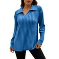 thumbnail image 1 of Bibifish Womens T-Shirts Ribbed Long Sleeve Shirt Collar Tunic Tshirts Soft Relaxed Fit Blouses Comfortable Casual Elegant Workout Outfits, 1 of 5