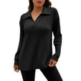thumbnail image 1 of Bibifish Womens T-Shirts Ribbed Long Sleeve Shirt Collar Tunic Tshirts Soft Relaxed Fit Blouses Comfortable Casual Elegant Workout Outfits, 1 of 5