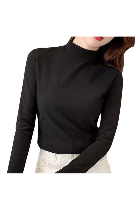 Womens T-Shirts Slim Fit High Neck Thermal Tee Tops Warm Long Sleeve Tee Tops Stretch Soft Basic Pullover Tshirts For Ladies