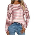 thumbnail image 1 of Bibifish Womens T-Shirts Stripped Print Long Sleeve Blouses Casual Crewneck Neck Striped Tee Shirts Spring Fall Comfortable Pullover Tops, 1 of 9