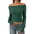 thumbnail image 1 of Bibifish Womens T-Shirts Summer Fall Long Sleeve fashion Off Shoulder Basic Tees Casual Slim Fit Ribbed Knit Trendy Solid Color Crop Tops, 1 of 5