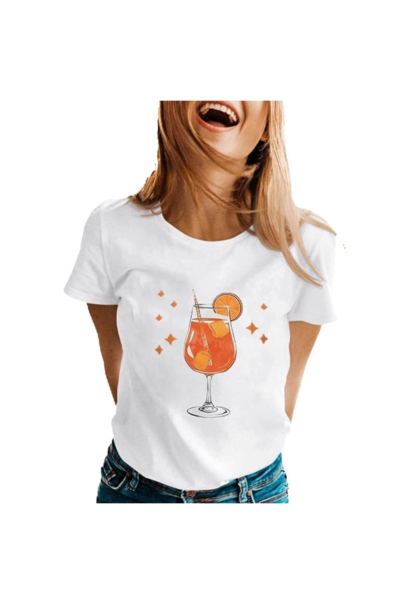 Womens T-Shirts Summer Short Sleeve Crew Neck Relaxed Novelty Graphic Tees Holiday Gatherings Party Fun Daily Casual Tops