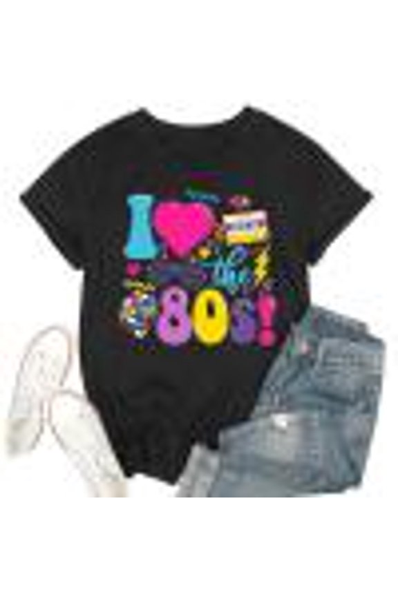 Womens T Shirts Y2K Vintage 90S Shirts Theme Short Sleeve Crew Neck Tee Tops Lightweight Soft Cozy Summer Party Style T‑Shirts