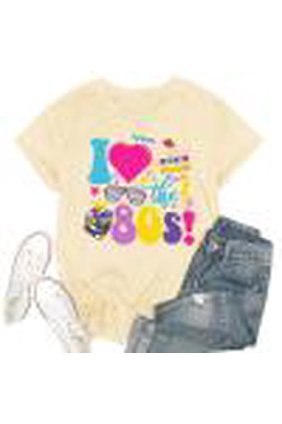 Womens T Shirts Y2K Vintage 90S Shirts Theme Short Sleeve Crew Neck Tee Tops Lightweight Soft Cozy Summer Party Style T‑Shirts