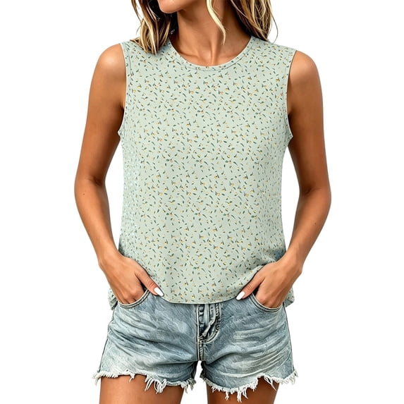 Bibifish Womens Tank Tops Crew Neck Printed Summer Tops Relaxed Fit Sleeveless Shirts Comfort Daily Sleep Tops