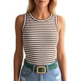 thumbnail image 1 of Bibifish Womens Tank Tops Crew Neck Ribbed Tank Tops Horizontal Striped Sleeveless Fitted Basic Shirts, 1 of 6