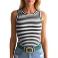 thumbnail image 1 of Bibifish Womens Tank Tops Crew Neck Ribbed Tank Tops Horizontal Striped Sleeveless Fitted Basic Shirts, 1 of 6