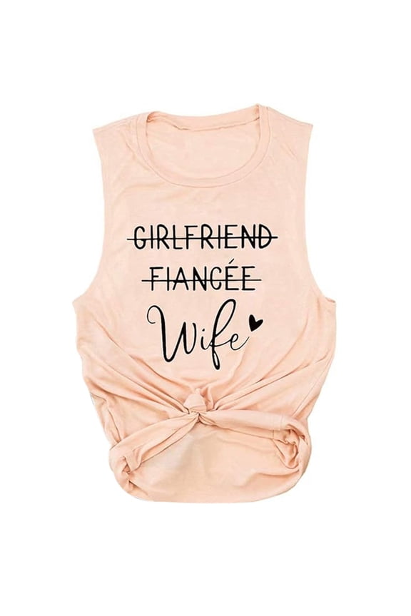 Womens Tank Tops Crew Neck Sleeveless Bridal Tops Loose Fit Girlfriend Fiancee Wife Letter Graphic Print Casual Basic Tank Tops