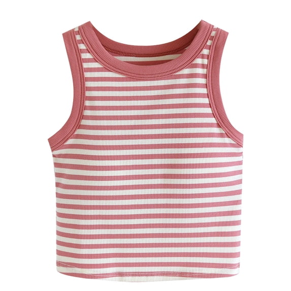 Bibifish Womens Tank Tops Crew Neck Sleeveless Everyday Tops Slim Fit Ribbed Horizontal Stripe Cropped Layering Vest Tops