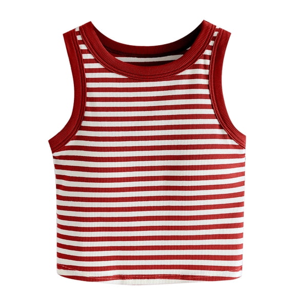 Bibifish Womens Tank Tops Crew Neck Sleeveless Everyday Tops Slim Fit Ribbed Horizontal Stripe Cropped Layering Vest Tops