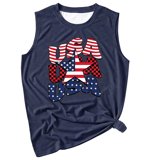 Bibifish Womens Tank Tops Crew Neck USA Print Summer Tops Loose Fit ...
