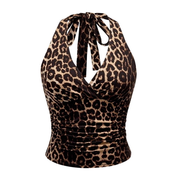 Bibifish Womens Tank Tops Halter Neck Deep V Going Out Tops Slim Fit Ruched Tie Back Solid Cropped Sexy Cami Tops