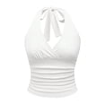 thumbnail image 1 of Bibifish Womens Tank Tops Halter Neck Deep V Going Out Tops Slim Fit Ruched Tie Back Solid Cropped Sexy Cami Tops, 1 of 4