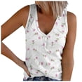 thumbnail image 1 of Bibifish Womens Tank Tops Mini Pink Floral Print V Neck Sleeveless Camisole Ribbed Summer Streetwear Tops, 1 of 4
