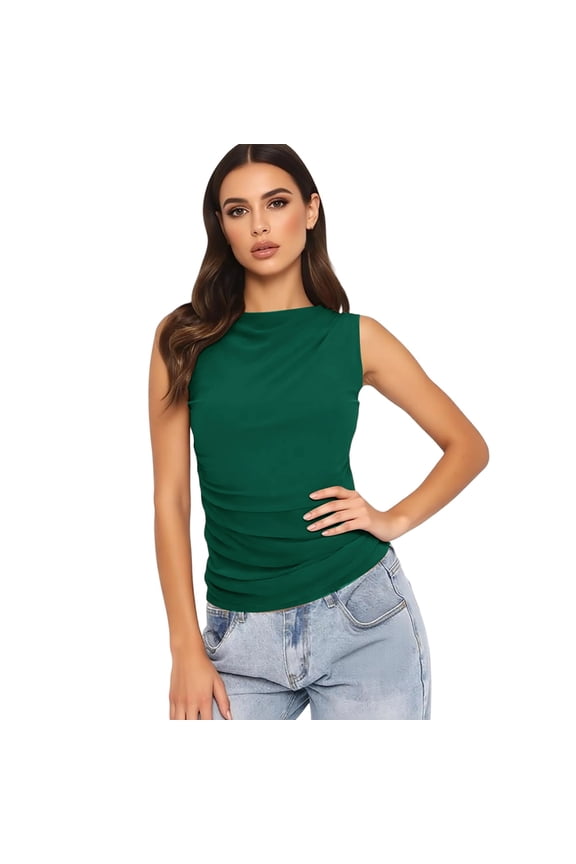 Womens Tank Tops Mock Neck Detail Summer Sleeveless Camisole Solid Stretch Fitted Going Out Tops