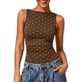 thumbnail image 1 of Bibifish Womens Tank Tops Polka Dot Boat Neck Sleeveless Camisole Ribbed Knit Slim Fit Going Out Tops, 1 of 5