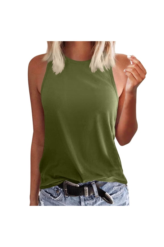 Womens Tank Tops Scoop Neck Sleeveless Vacation Tops Loose Fit Palm Tree Sunset Ocean Circle Graphic Print Casual Tank Tops