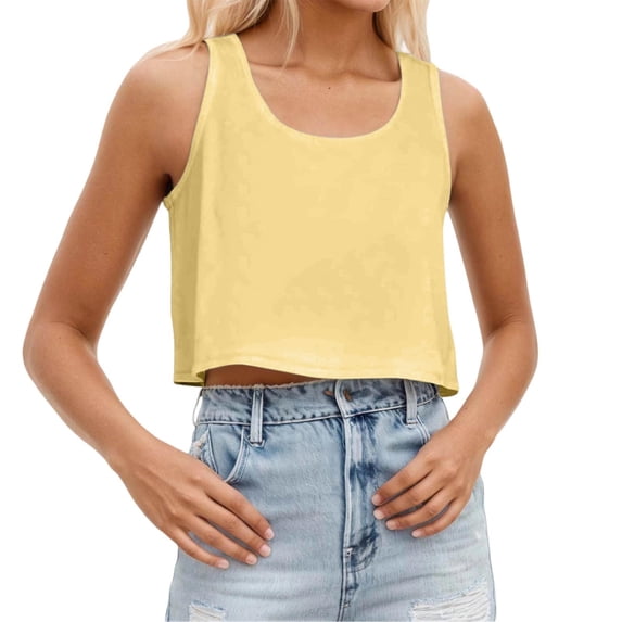 Bibifish Womens Tank Tops Scoop Neck Wide Strap Cropped Loose Fit Camisoles Summer Breathable Sleeveless Shirts