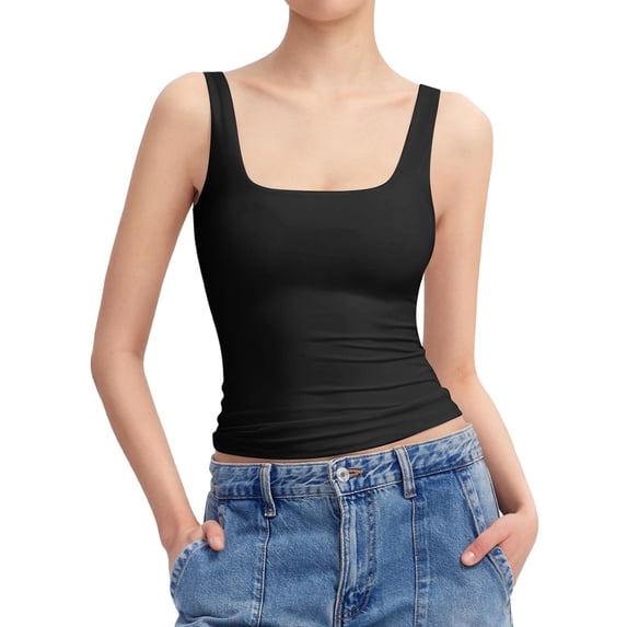 Bibifish Womens Tank Tops Seamless Tank Tops Wide Straps Square Neck Slim Fit Camis Casual Basic Sleeveless Tops