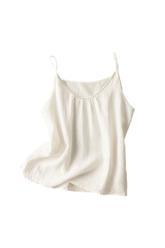 Womens Tank Tops Spaghetti Straps V Neck Casual Tops Gathered Front Linen Solid Flowy Cami Tops