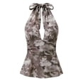 thumbnail image 1 of Bibifish Womens Tank Tops Tie Halter Grey Camo Tie Dye Print Summer Sleeveless Camisole Deep V Ruffle Hem Y2K Tops, 1 of 4