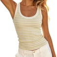 thumbnail image 1 of Bibifish Womens Tank Tops U Neck Wide Strap Blue White Striped Ribbed Camisoles Cropped Slim Fit Summer Sleeveless Shirts, 1 of 4