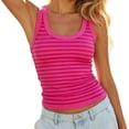 thumbnail image 1 of Bibifish Womens Tank Tops U Neck Wide Strap Blue White Striped Ribbed Camisoles Cropped Slim Fit Summer Sleeveless Shirts, 1 of 4
