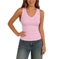 thumbnail image 1 of Bibifish Womens Tank Tops V Neck Wide Strap Solid Ribbed Camisoles Long Length Daily Layering Summer Sleeveless Shirts, 1 of 5