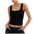 thumbnail image 1 of Bibifish Womens Tank Tops Wide Straps Square Neck Ribbed Lace Trim Camisoles Bow Detail Cropped Sleeveless Tops, 1 of 7