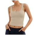 thumbnail image 1 of Bibifish Womens Tank Tops Wide Straps Square Neck Ribbed Lace Trim Camisoles Bow Detail Cropped Sleeveless Tops, 1 of 8