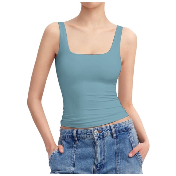 Bibifish Womens Tank Tops Wide Straps Square Neck Seamless Camisoles Slim Fit Basic Sleeveless Tops