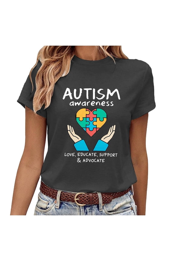 Womens Tee Tops Autism Awareness Print Soft Breathable Regular Fit Crewneck Short-Sleeve Tee Tops Summer Daily Commute Chic Wear