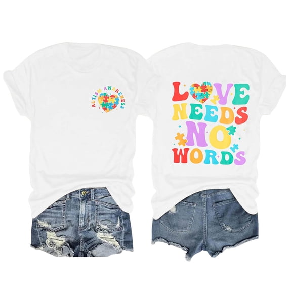 Bibifish Womens Tee Tops Autism Awareness Themed Graphic Soft Breathable Regular Fit Crewneck Short-Sleeve Tee Tops Summer Daily Outdoor Activities Tee