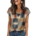 thumbnail image 1 of Bibifish Womens Tee Tops Color Block Print Soft Slim Fit V Neck Short-Sleeve Tee Tops Comfortable Summer Daily Business Casual Work Chic Wear, 1 of 4