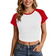 thumbnail image 1 of Bibifish Womens Tee Tops Y2K Chic Slim Fit Short Sleeve Set-In Sleeve T Shirts Crewneck Party Stylish Chic Casual Cute Trendy Tee Tops, 1 of 5