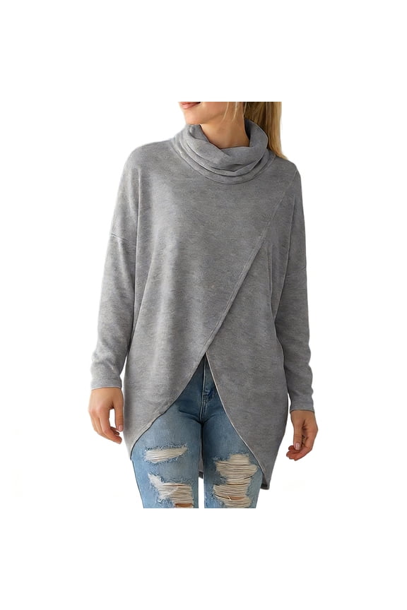 Womens Tees Casual Loose Fit Solid Color Turtleneck Soft Ribbed Long Sleeve Knit Tees Spring Daily Casual Elegant Pullover Tops