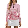 thumbnail image 1 of Bibifish Womens Tees Collared Half Zip Rose Floral Print Long Sleeve Sporty Tops Athletic Active Stretch Shirts, 1 of 5